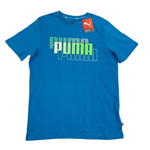 Puma Mens Triple Logo Crewneck Short Sleeve T-Shirt Blue M - Picture 1 of 4